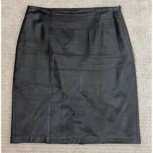 Vtg 100% Leather Jaclyn Smith Black Skirt LG 12 Back Slit Goth Minimalist Grunge